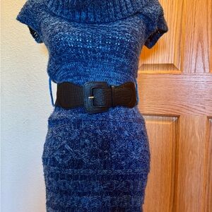 Say What? Blue Knit Dress with Black Belt